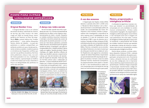 Reprodução de páginas do livro contendo a seção ponte para outras linguagens artísticas.