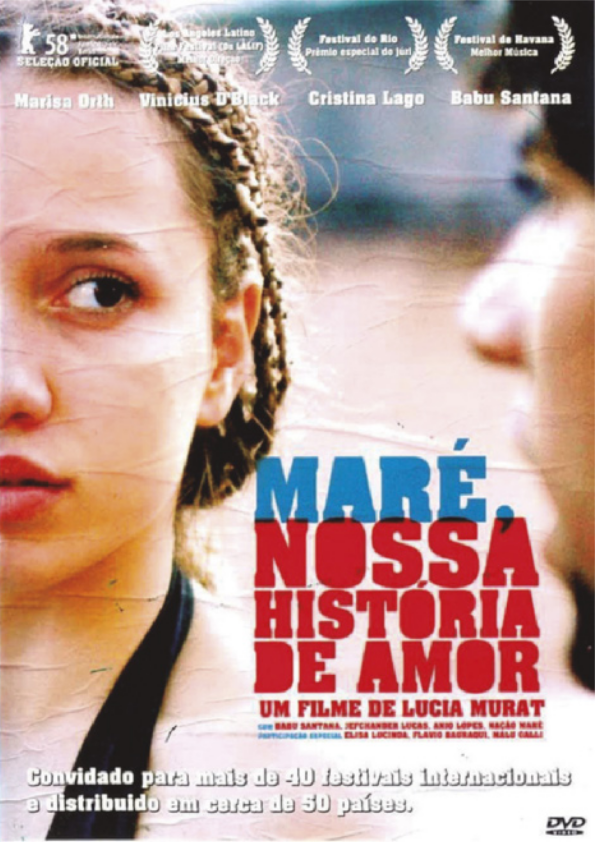 Cartaz de musical com a fotografia de uma garota de cabelos louros amarrados em tranças, observando um garoto que está falando diante dela.