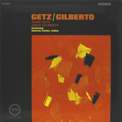 Capa de álbum com pintura abstrata de formas geométricas irregulares, de cor preta e amarela, sobre um fundo vermelho.