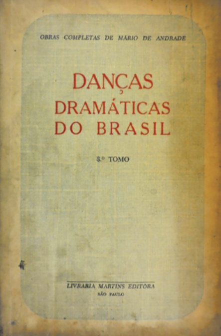 Capa do livro 'Danças dramáticas do Brasil', decorada com uma estampa quadriculada.
