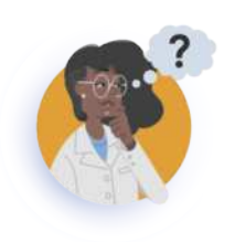 Ilustração de uma mulher negra de jaleco e óculos com expressão de curiosidade.