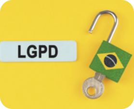Imagem de cadeado aberto com bandeira do brasil e sigla 'LGPD'.