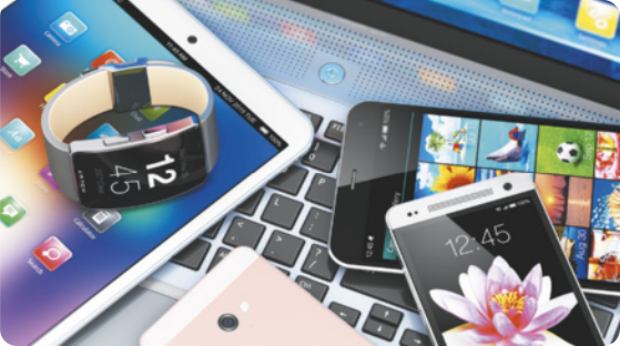 Imagem de notebook, tablet e smartphones.