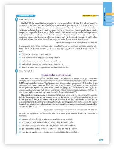 Reprodução de página do livro contendo o boxe Enem em mente.