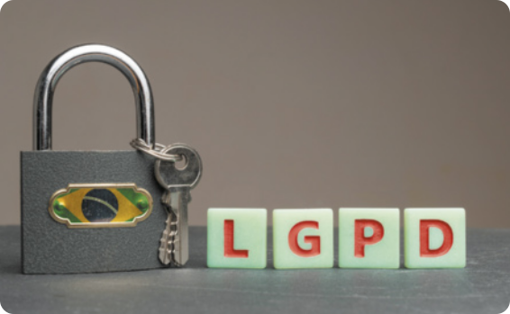 Imagem de um cadeado com bandeira do Brasil e sigla 'L G P D'.