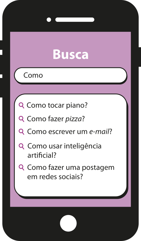 Imagem de smartphone com a representação de uma barra de busca na tela.