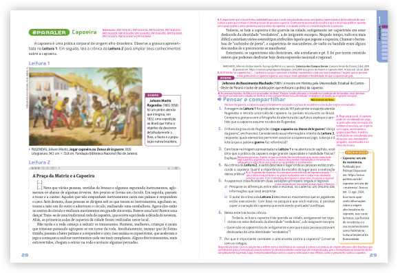 Reprodução de páginas do livro contendo a seção para ler e pensar e compartilhar.