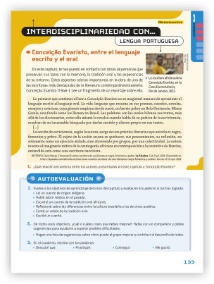 Reprodução de página do livro contendo as seções 'Interdisciplinariedad con...' e 'Autoevaluación'.
