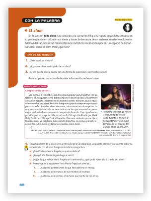 Reprodução de página do livro contendo a seção 'Con la palabra'.