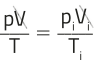 Expressão: 'p V' dividido por 'T' é igual a 'p1 V1' dividido por 'T1'.