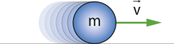 Representação de uma esfera 'm' com seta 'V' horizontal, apontando para a direita.