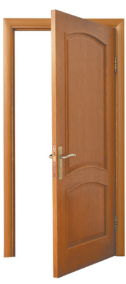 Ilustração de uma porta de madeira entreaberta.