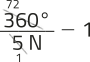 Expressão 360 graus dividido por 5 'N' menos um foi simplificada em  72.