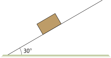 Representação de um bloco, sobre um plano inclinado de trinta graus.