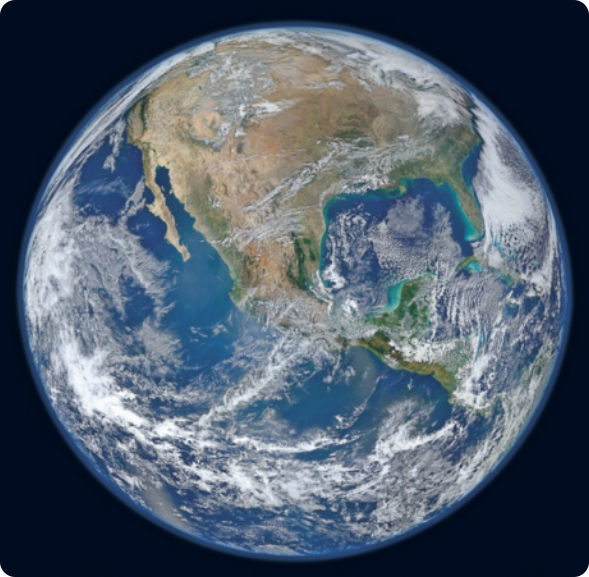Ilustração do planeta Terra, visto do espaço. A borda da Terra está em destaque.