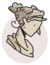 Ilustração. Busto de perfil de uma mulher com cabelos presos e vestimenta clássica, representando 'Hypatia of Alexandria'. O desenho tem traços simples, com contornos em preto e fundo claro.