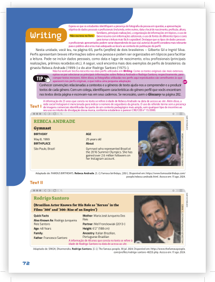 Reprodução de página do livro contendo a seção writing.