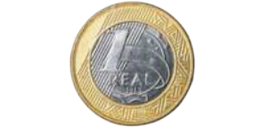 Imagem de uma moeda de 1 real com a face que contém o número 1 voltada para cima.