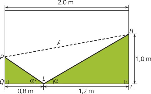 Imagem anterior. Agora o triângulo maior é denominado B C L, e temos a medida do lado Q L, que corresponde a 0,8 metro. Os lados P Q e B C; Q L e C L, são correspondentes entre os pares.