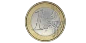 Imagem de uma moeda de 1 euro com a face que contém o número 1 voltada para cima.