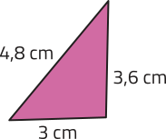 Imagem de um triângulo com lados de 3 centímetros, 3,6 centímetros e 4,8 centímetros.