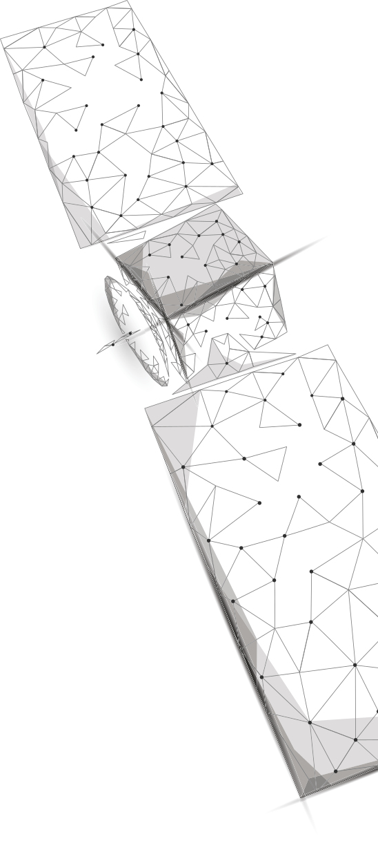 Ilustração de um satélite com uma rede de polígonos sobrepondo sua superfície.