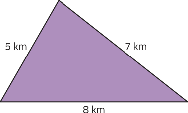 Imagem de triângulo com lados iguais a 5, 7 e 8 quilômetros.