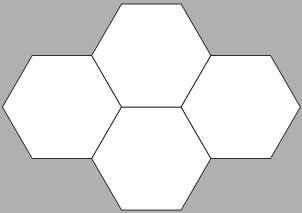 Imagem de um mosaico composto por 4 hexágonos inscritos em um retângulo.