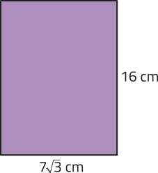Imagem de retângulo com base maior = 16 centímetros e base menor = 7raiz quadrada de 3 centímetros.