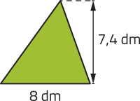Imagem de triângulo com base = 8 decímetros e altura = 7,4 decímetros.