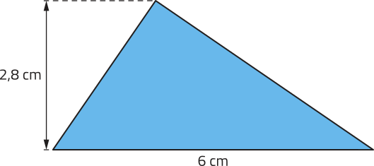 Imagem do triângulo com base = 6 centímetros e altura = 2,8 centímetros.
