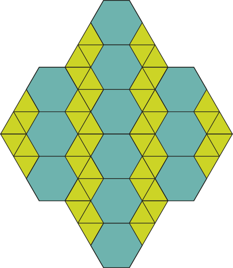 Ilustração de mosaico composto por 12 hexágonos regulares e 48 triângulos equiláteros.