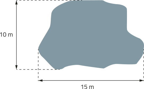 Imagem de uma figura irregular. Os pontos mais distantes verticalmente estão a 10 metros de distância. Os pontos mais distantes horizontalmente estão a 15 metros de distância.