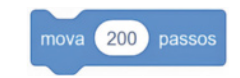 Imagem de bloco de comando azul com o seguinte comando: mova 200 passos.