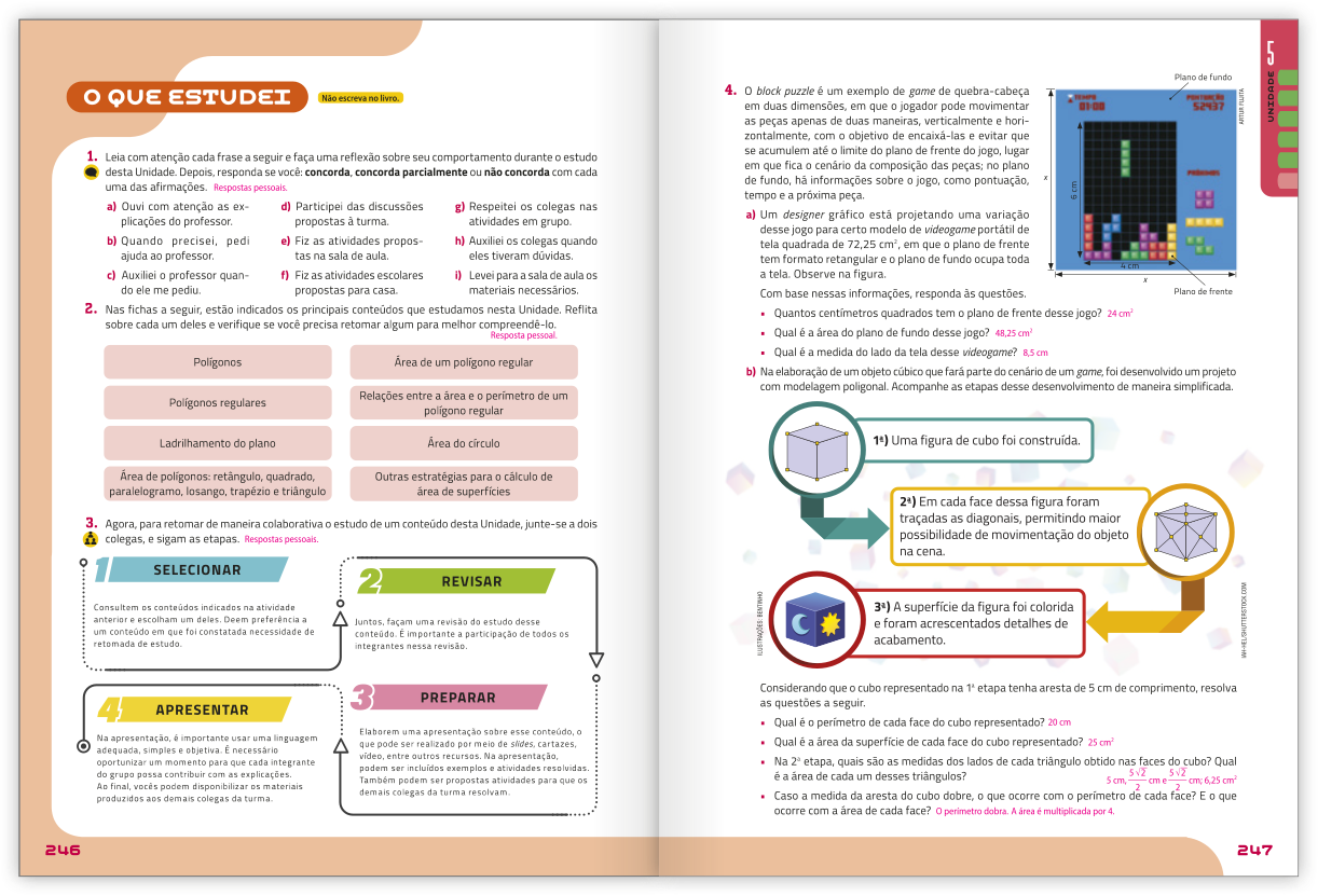 Reprodução de páginas do livro contendo a seção o que estudei.