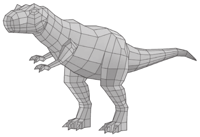 Imagem de figura no formato de um tiranossauro rex composta por formas poligonais.