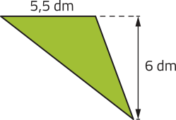 Imagem de triângulo com base = 5,5 decímetros e altura = 6 decímetros.