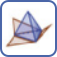 Imagem de um botão quadrado com o ícone de uma pirâmide de base triangular, com 3 triângulos conectados às suas arestas, um de cada lado da base.