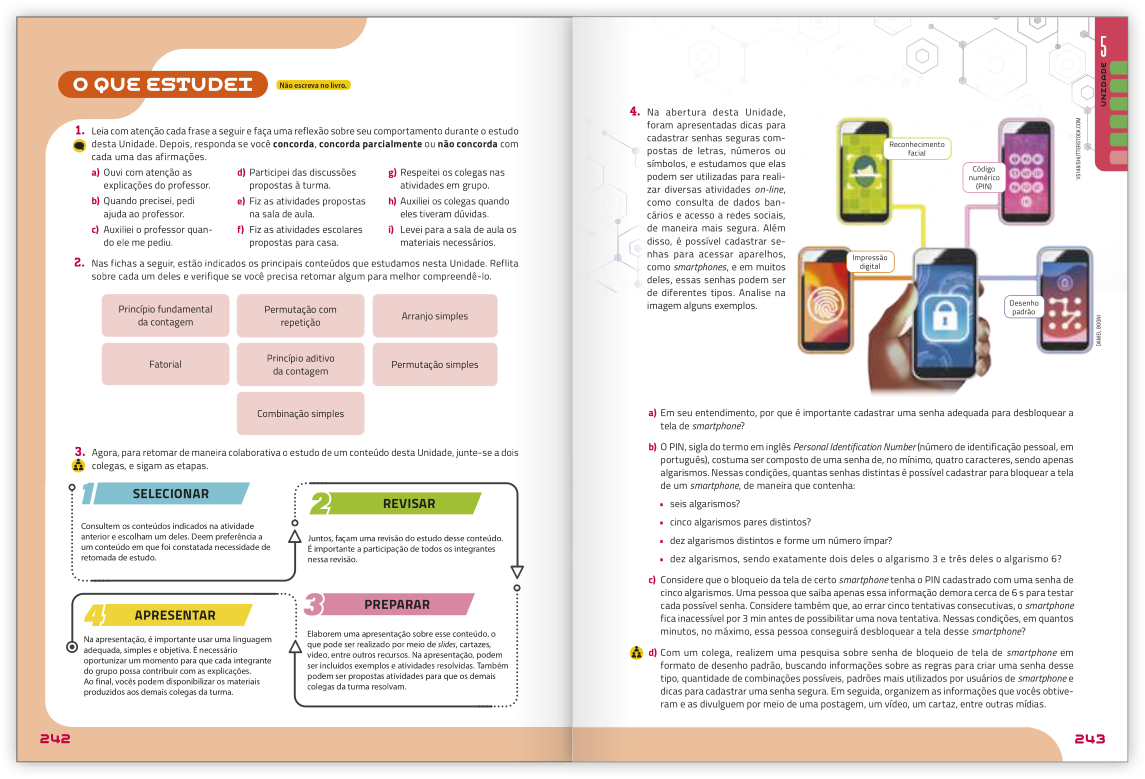 Reprodução de páginas do livro contendo a seção o que estudei.