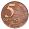 Imagem de uma moeda de 5 centavos, de formato circular. No centro, há o número 5 em destaque, acompanhado da palavra 'centavos' logo abaixo.