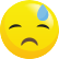Imagem de emoji com olhos fechados, boca fechada e uma gota de suor na testa, em expressão de cansaço.