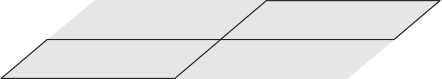 Imagem de uma superfície quadrada, vista em perspectiva. A superfície está dividida em 4 quadrados iguais. Os quadrados no canto inferior esquerdo e no canto superior direito estão em destaque.