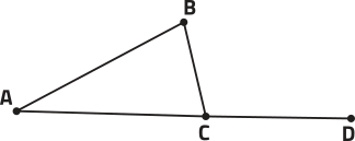 Diagrama de 4 pontos identificados como A B C e D. Os pontos A C e D estão quase alinhados horizontalmente e conectados por segmentos de retas. O ponto B está posicionado acima de C, ligeiramente à esquerda. Os pontos A B e C estão conectados, formando um triângulo.