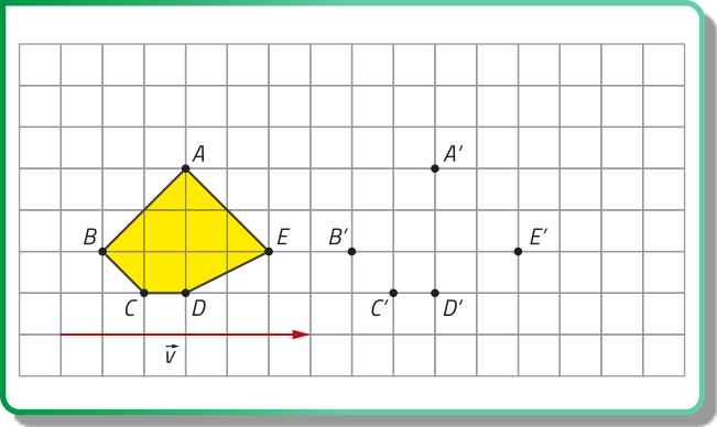 Mesma imagem descrita anteriormente. Agora, à direita do pentágono original, há 5 novos pontos, identificados como A linha, B linha, C linha, D linha e E linha. Cada ponto está posicionado na mesma horizontal de seu par, porém deslocado 6 quadrados para a direita.