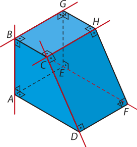 Imagem anterior. Agora, 5 arestas estão destacadas: A B, B G, D C, C H e E F.