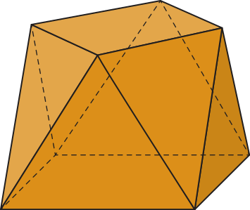 Imagem de um sólido com 10 faces: duas são quadradas, correspondendo às bases superior e inferior, e as outras oito são triangulares, formando as faces laterais.