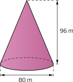 Imagem de um cone de altura 96 metros e diâmetro da base 80 centímetros.