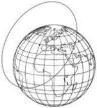 Desenho de um globo terrestre. Há uma superfície circular inclinada, tangente à lateral superior esquerda do globo.