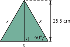 Imagem de um triângulo equilátero de lados x e altura medindo 25,5 centímetros.