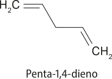 Imagem de fórmula estrutural do penta-1,4-dieno. Na cadeia principal há 5 carbonos, estando os centrais ligados aos carbonos das extremidades, que são grupos C Híndice 2, através de ligações duplas.